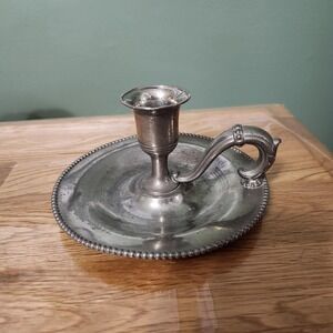 Silver Tone Large Candlestick Holder with Finger Loop